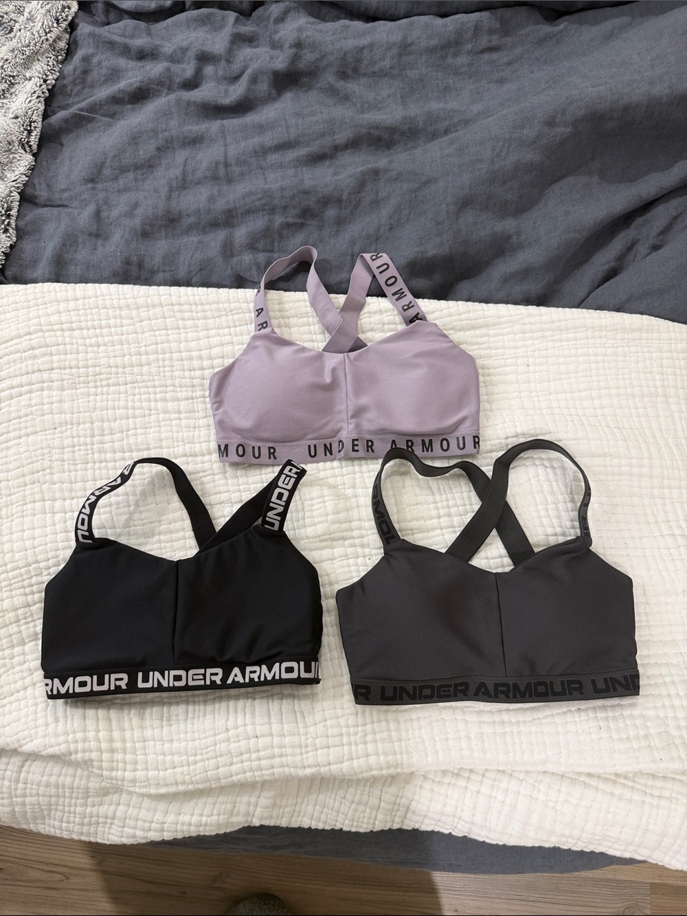 Under Armour Women's Strappy Sports Bra Set - Lavender, Black, Charcoal
